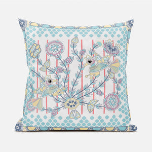 Homeroots 20" X 20" Blue And Yellow Peacock Broadcloth Floral Zippered Pillow   481302