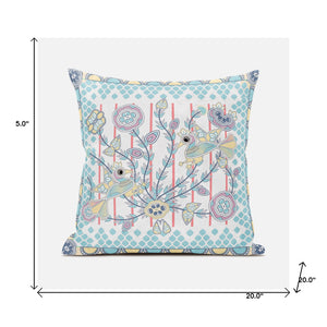 Homeroots 20" X 20" Blue And Yellow Peacock Broadcloth Floral Zippered Pillow   481302