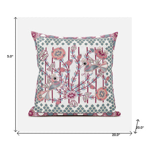 Homeroots 20" X 20" Red And White Peacock Broadcloth Floral Zippered Pillow   481305