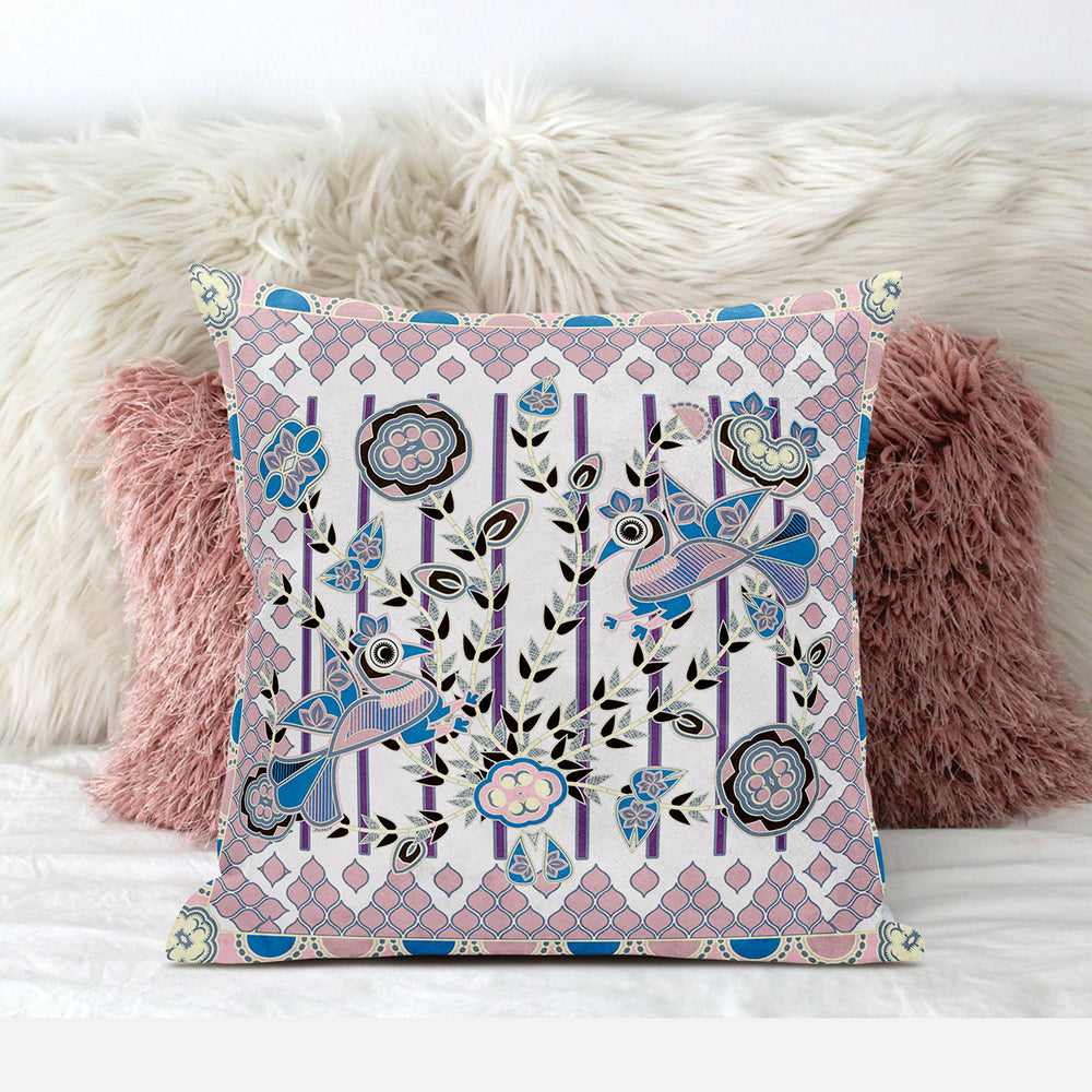 Homeroots 20" X 20" Pink And Black Peacock Broadcloth Floral Zippered Pillow   481308