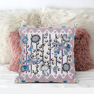 Homeroots 20" X 20" Pink And Black Peacock Broadcloth Floral Zippered Pillow   481308