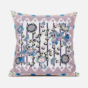 Homeroots 20" X 20" Pink And Black Peacock Broadcloth Floral Zippered Pillow   481308