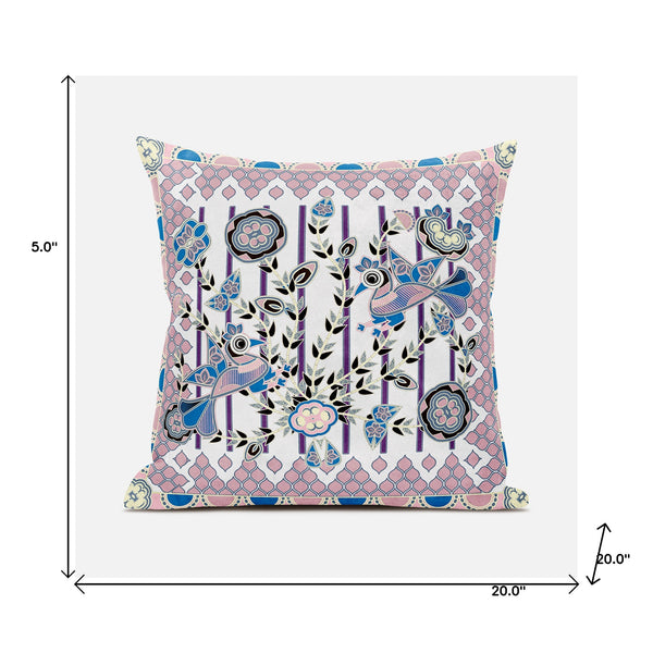 Homeroots 20" X 20" Pink And Black Peacock Broadcloth Floral Zippered Pillow   481308