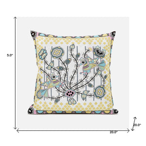 Homeroots 20" X 20" Yellow And White Peacock Broadcloth Floral Zippered Pillow   481311