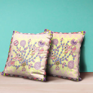 Homeroots 20" X 20" Yellow And Peach Peacock Broadcloth Floral Zippered Pillow   481314