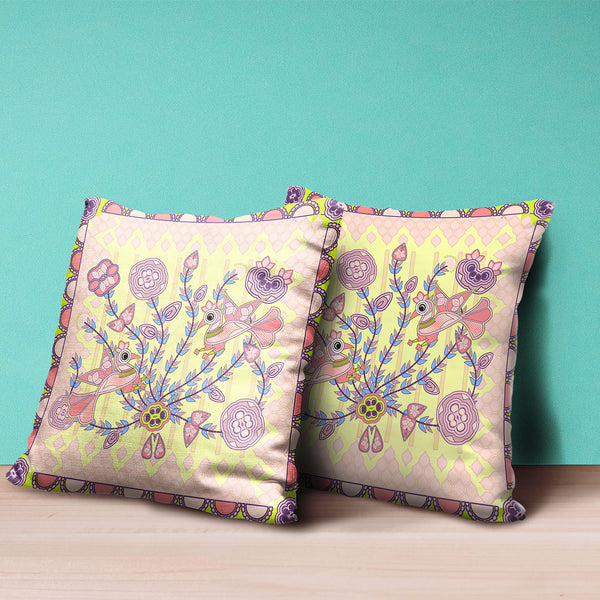 Homeroots 20" X 20" Yellow And Peach Peacock Broadcloth Floral Zippered Pillow   481314