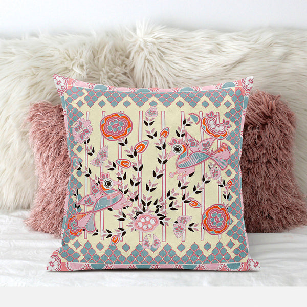 Homeroots 20" X 20" Gray And Orange Peacock Broadcloth Floral Zippered Pillow   481317