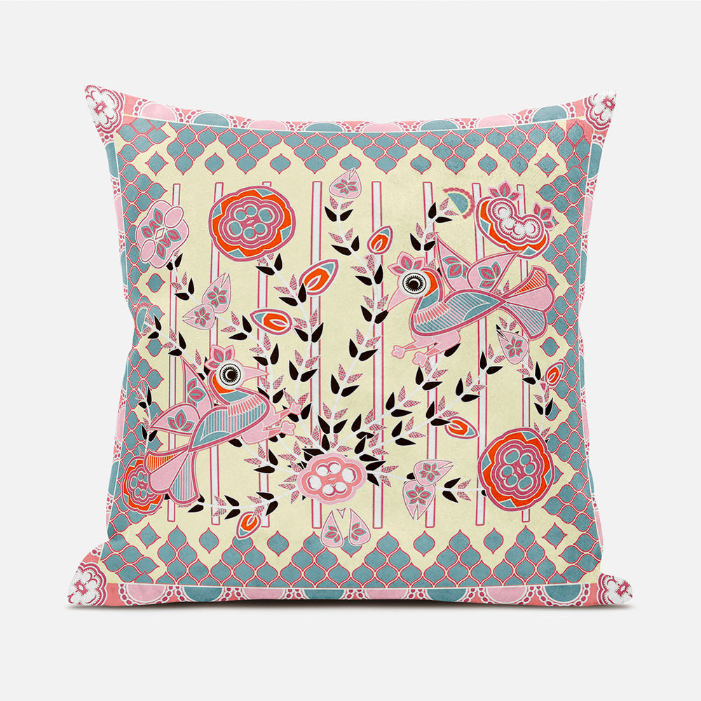 Homeroots 20" X 20" Gray And Orange Peacock Broadcloth Floral Zippered Pillow   481317