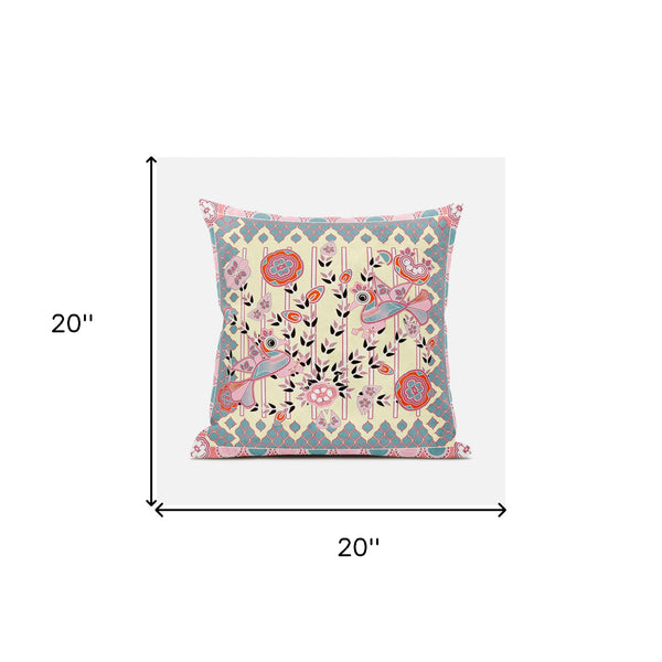 Homeroots 20" X 20" Gray And Orange Peacock Broadcloth Floral Zippered Pillow   481317