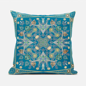 Homeroots 20" X 20" Aqua And Gold Broadcloth Paisley Zippered Pillow   481323