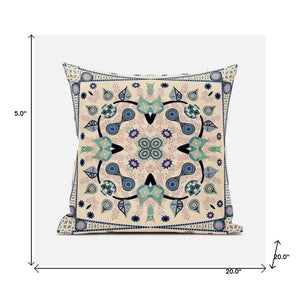 Homeroots 20" X 20" Beige And Black Broadcloth Paisley Zippered Pillow   481326