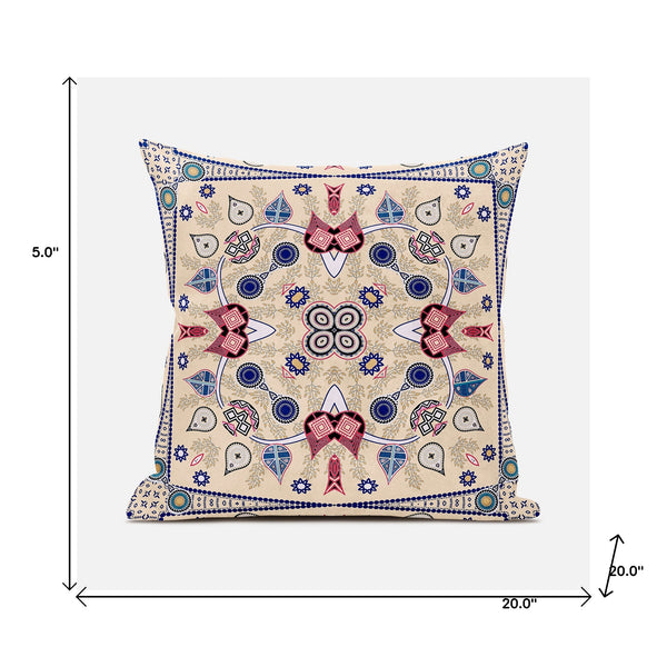 Homeroots 20" X 20" Beige And Red Broadcloth Paisley Zippered Pillow   481329