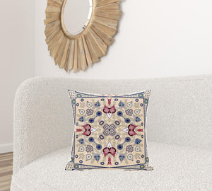 Homeroots 20" X 20" Beige And Red Broadcloth Paisley Zippered Pillow   481329