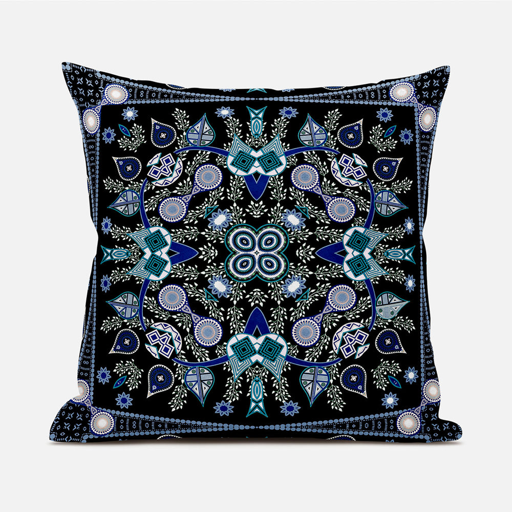 Homeroots 20" X 20" Black And Blue Broadcloth Paisley Zippered Pillow   481332