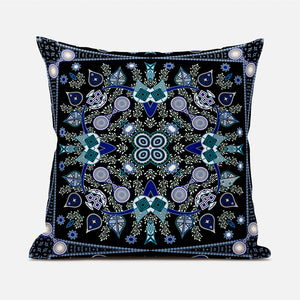 Homeroots 20" X 20" Black And Blue Broadcloth Paisley Zippered Pillow   481332
