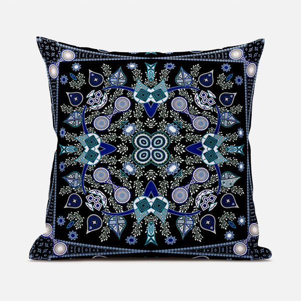 Homeroots 20" X 20" Black And Blue Broadcloth Paisley Zippered Pillow   481332