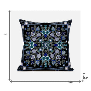 Homeroots 20" X 20" Black And Blue Broadcloth Paisley Zippered Pillow   481332