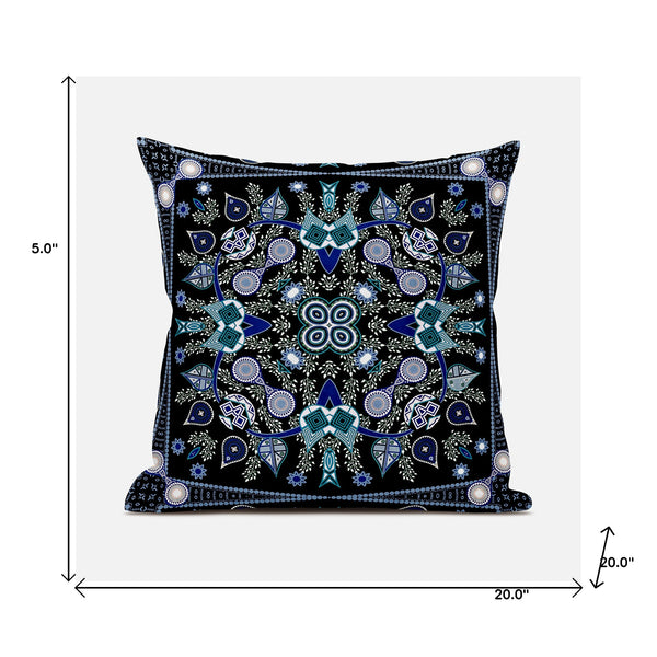 Homeroots 20" X 20" Black And Blue Broadcloth Paisley Zippered Pillow   481332