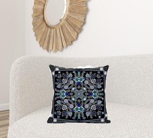 Homeroots 20" X 20" Black And Blue Broadcloth Paisley Zippered Pillow   481332