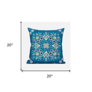 Homeroots 20" X 20" Beige And Blue Broadcloth Paisley Zippered Pillow   481335