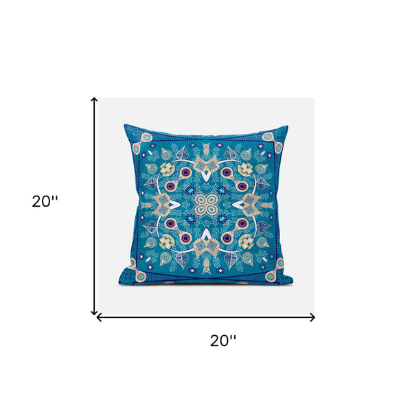 Homeroots 20" X 20" Beige And Blue Broadcloth Paisley Zippered Pillow   481335