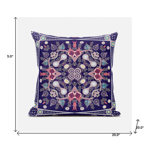 Homeroots 20" X 20" Pink And Purple Broadcloth Paisley Zippered Pillow   481341