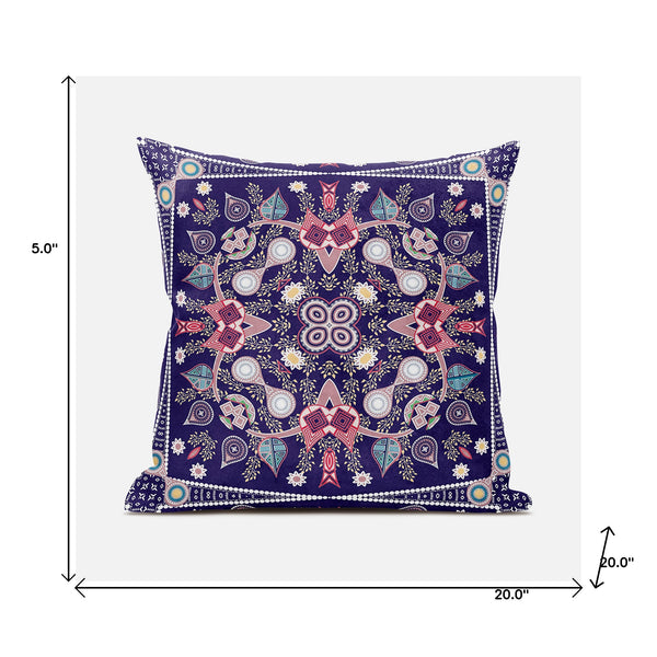 Homeroots 20" X 20" Pink And Purple Broadcloth Paisley Zippered Pillow   481341