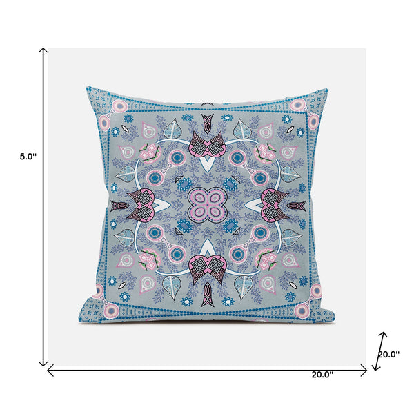 Homeroots 20" X 20" Gray And Pink Broadcloth Paisley Zippered Pillow   481344