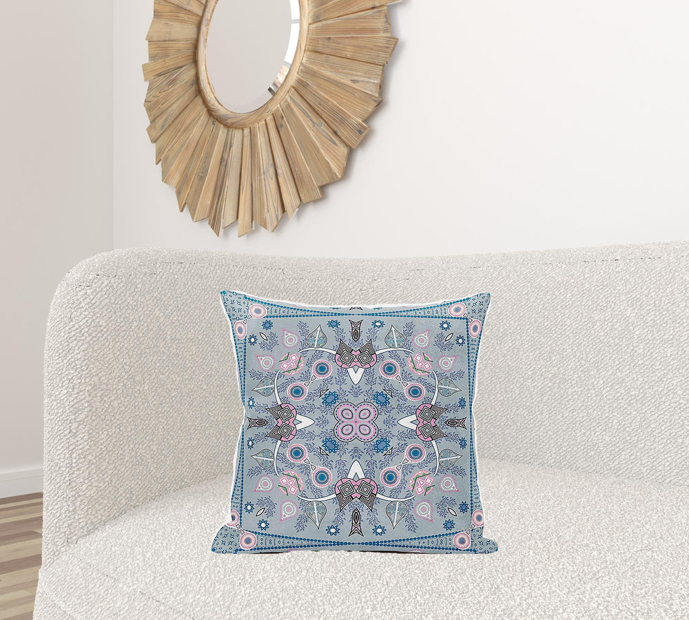 Homeroots 20" X 20" Gray And Pink Broadcloth Paisley Zippered Pillow   481344