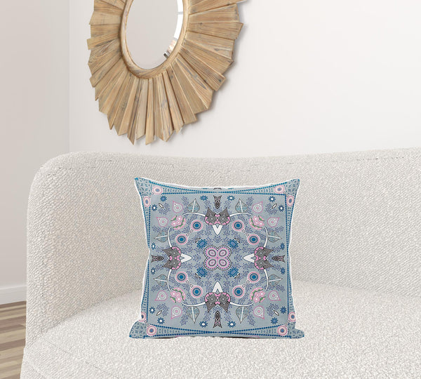 Homeroots 20" X 20" Gray And Pink Broadcloth Paisley Zippered Pillow   481344