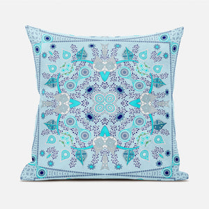 Homeroots 20" X 20" Blue And Gray Broadcloth Paisley Zippered Pillow   481353