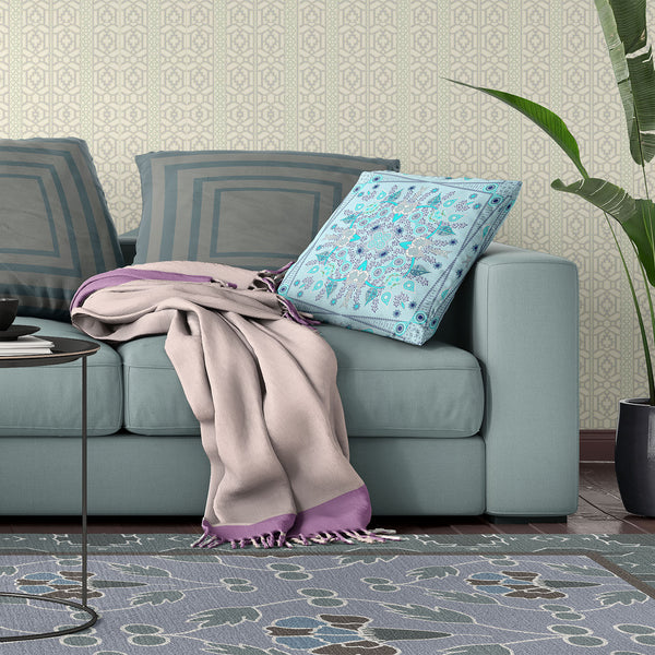 Homeroots 20" X 20" Blue And Gray Broadcloth Paisley Zippered Pillow   481353