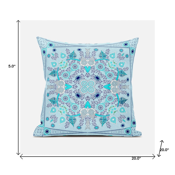 Homeroots 20" X 20" Blue And Gray Broadcloth Paisley Zippered Pillow   481353