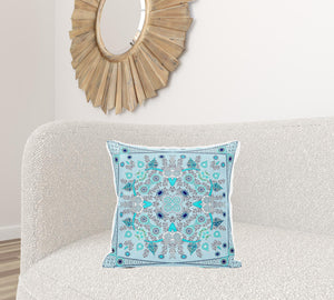 Homeroots 20" X 20" Blue And Gray Broadcloth Paisley Zippered Pillow   481353