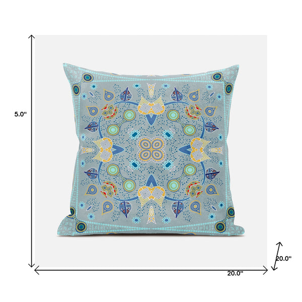 Homeroots 20" X 20" Blue And Gray Broadcloth Paisley Zippered Pillow   481359