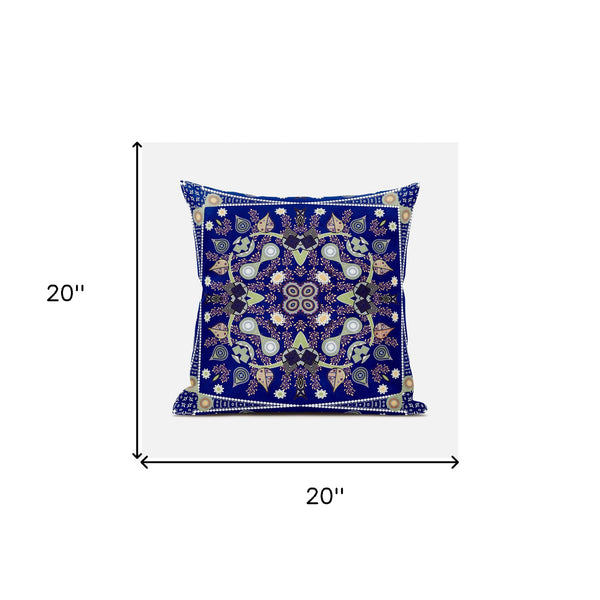 Homeroots 20" X 20" Blue And Green Broadcloth Paisley Zippered Pillow   481371