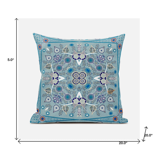 Homeroots 20" X 20" Blue And Beige Broadcloth Paisley Zippered Pillow   481374