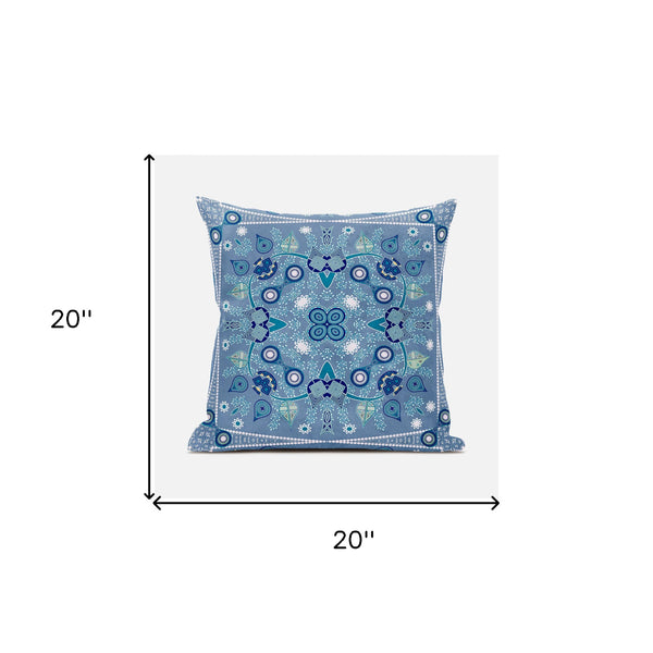 Homeroots 20" X 20" Blue And White Broadcloth Paisley Zippered Pillow   481380