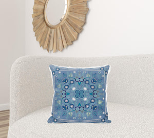 Homeroots 20" X 20" Blue And White Broadcloth Paisley Zippered Pillow   481380