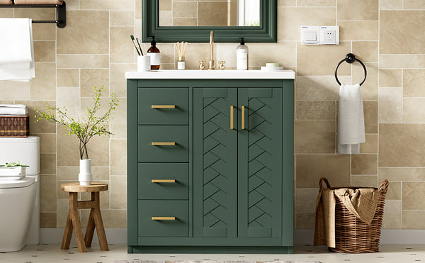 English Elm 30'' Elegant Bathroom Vanity Set With Ceramic Sink, Solid Wood Frame, Soft-Close Doors & Smart Storage N710P191970F