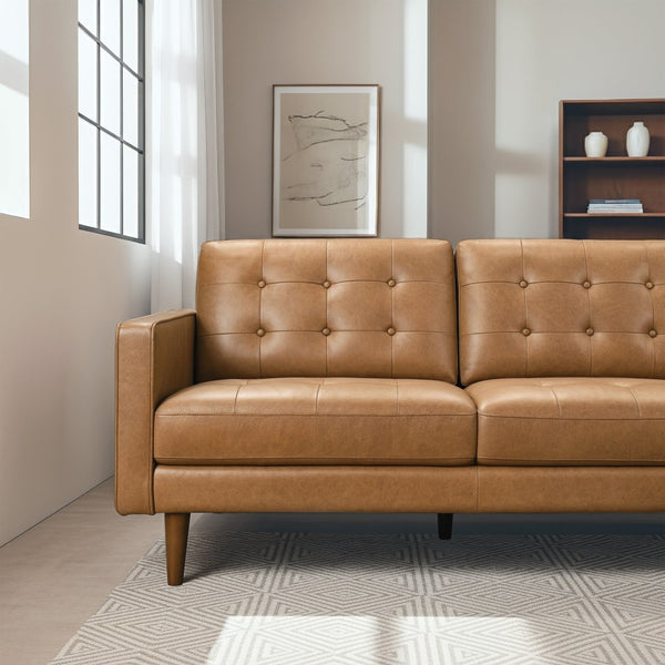 English Elm Lucco Top-grain Leather Tufted Sectional Mid-century Modern Living Room Sofa B183S00216