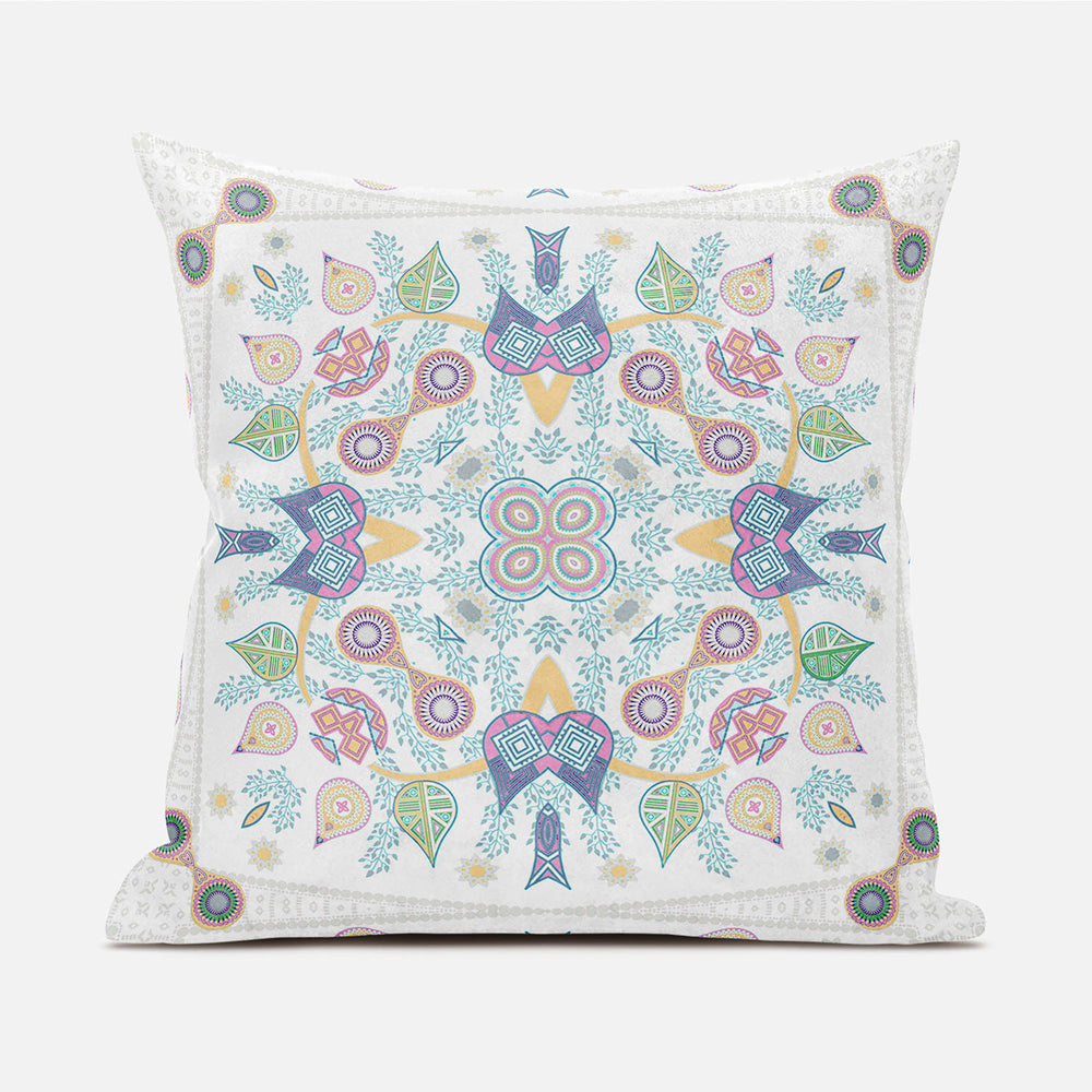 Homeroots 20" X 20" Green And White Broadcloth Paisley Zippered Pillow   481404