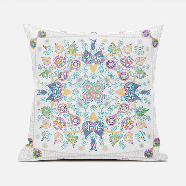 Homeroots 20" X 20" Green And White Broadcloth Paisley Zippered Pillow   481404