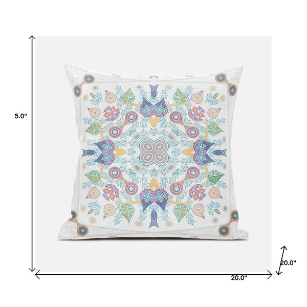 Homeroots 20" X 20" Green And White Broadcloth Paisley Zippered Pillow   481404