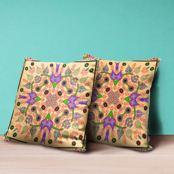 Homeroots 20" X 20" Beige And Green Broadcloth Paisley Zippered Pillow   481407