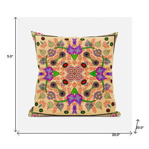 Homeroots 20" X 20" Beige And Green Broadcloth Paisley Zippered Pillow   481407