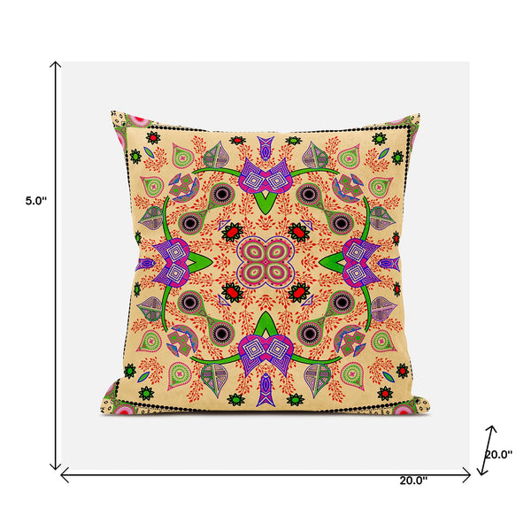 Homeroots 20" X 20" Beige And Green Broadcloth Paisley Zippered Pillow   481407