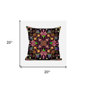 Homeroots 20" X 20" Black And Pink Broadcloth Paisley Zippered Pillow   481410