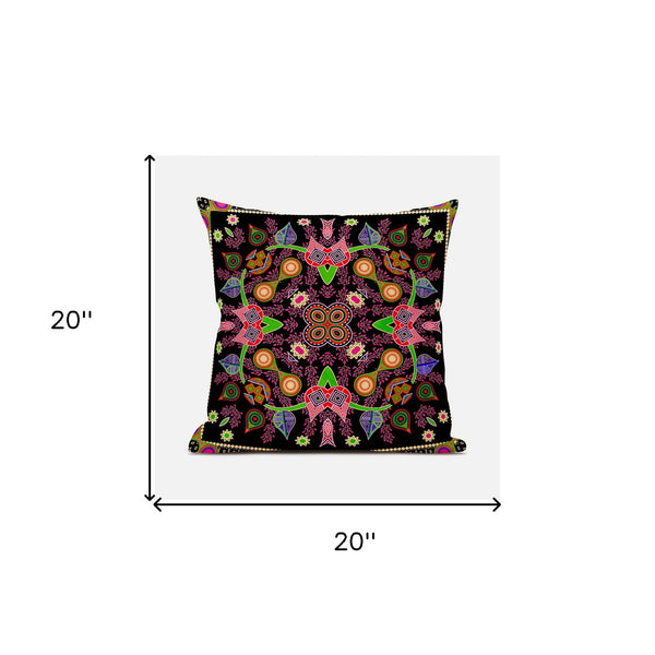 Homeroots 20" X 20" Black And Pink Broadcloth Paisley Zippered Pillow   481410