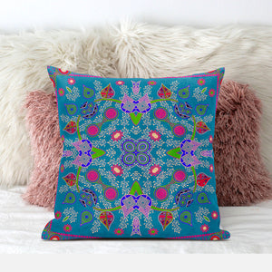 Homeroots 20" X 20" Blue And Pink Broadcloth Paisley Zippered Pillow   481413